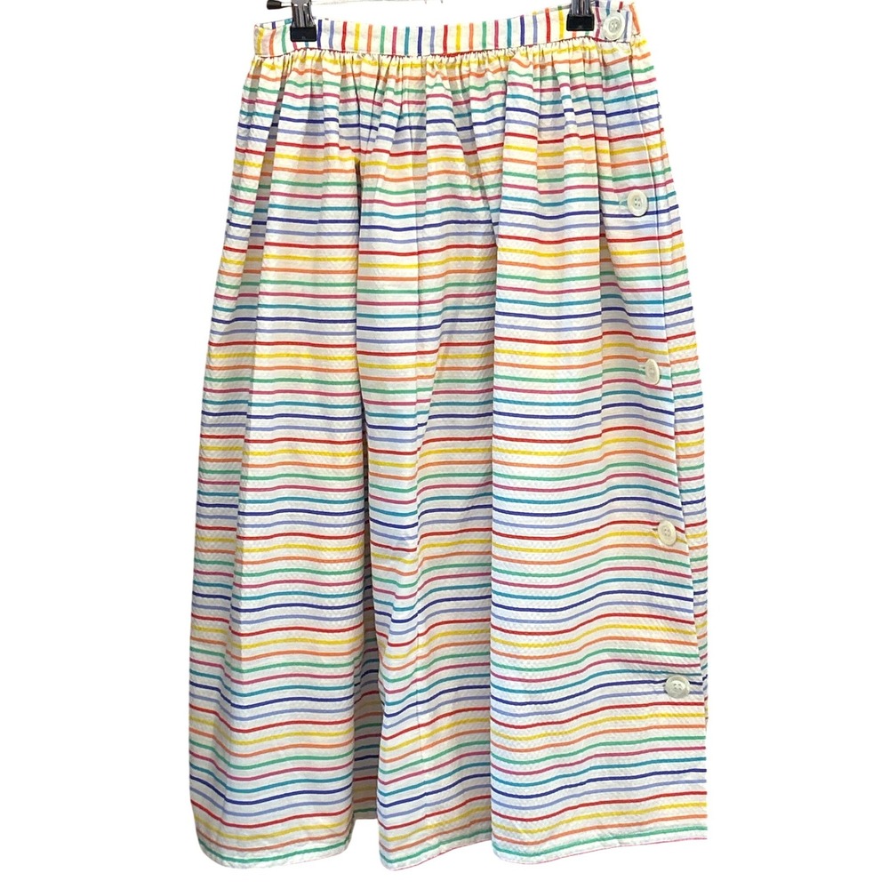 Vintage Unbranded Seersucker Midi Skirt Rainbow Stripe Pride Retro Dopamine